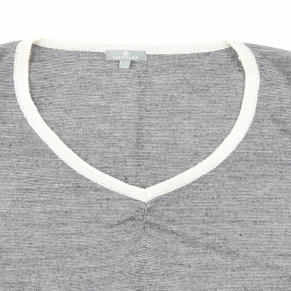 NAF NAF Womens White V-Neck Acrylic Pullover Jumper Size L