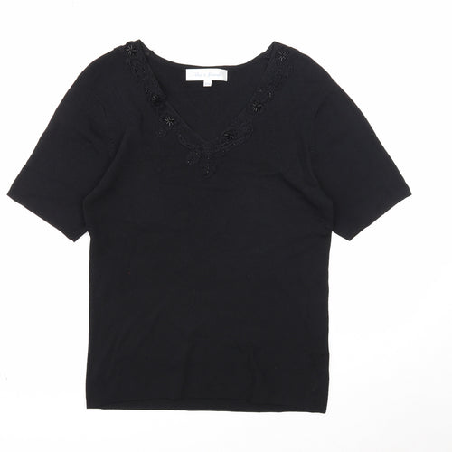 Pure & Natural Womens Black V-Neck Rayon Pullover Jumper Size 14