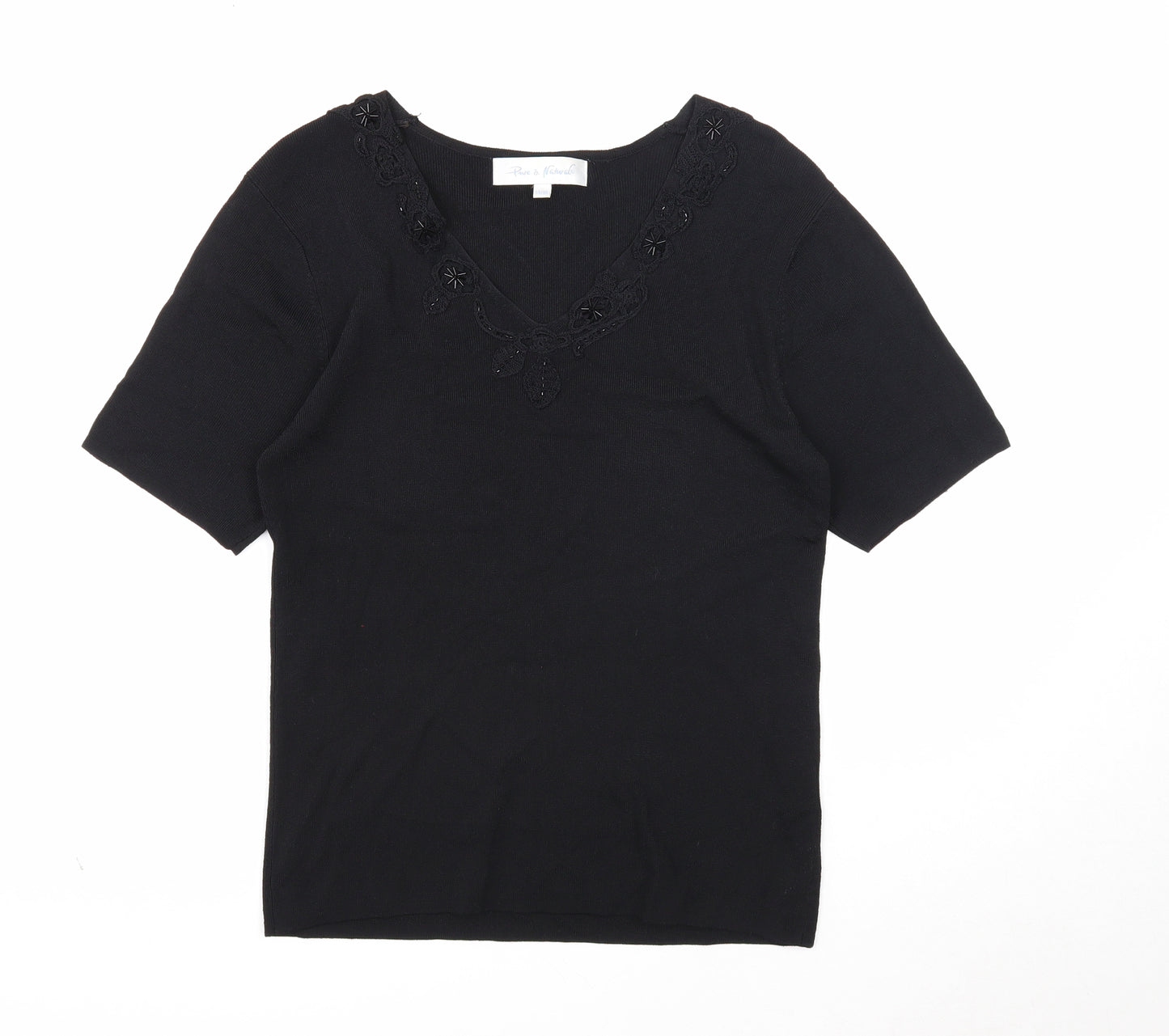 Pure & Natural Womens Black V-Neck Rayon Pullover Jumper Size 14
