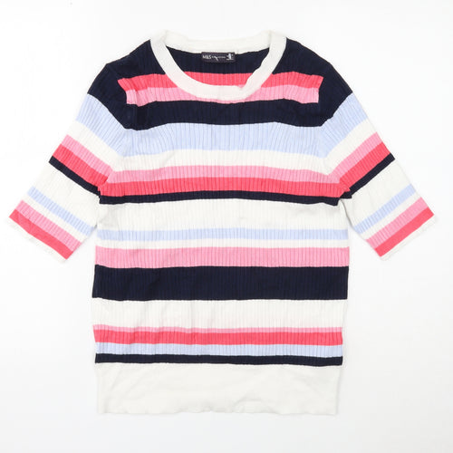 Marks and Spencer Womens White Scoop Neck Striped Viscose Pullover Jumper Size 16