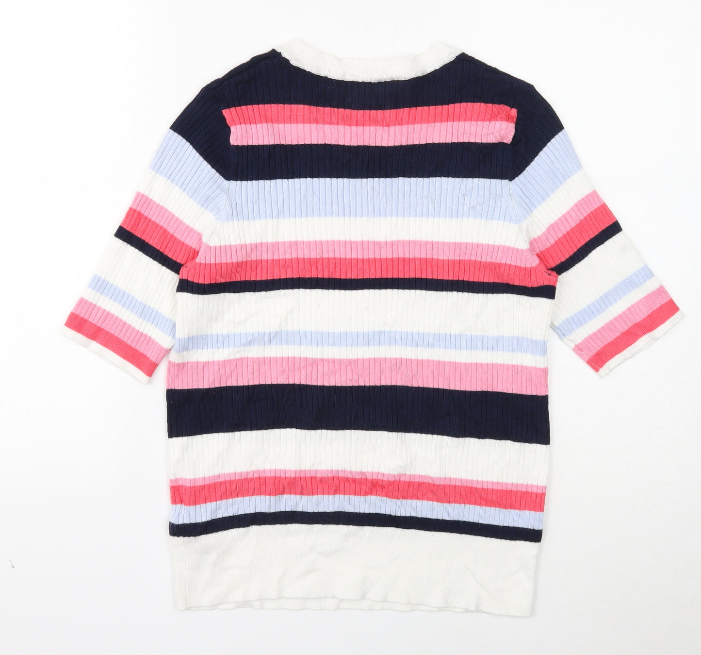 Marks and Spencer Womens White Scoop Neck Striped Viscose Pullover Jumper Size 16