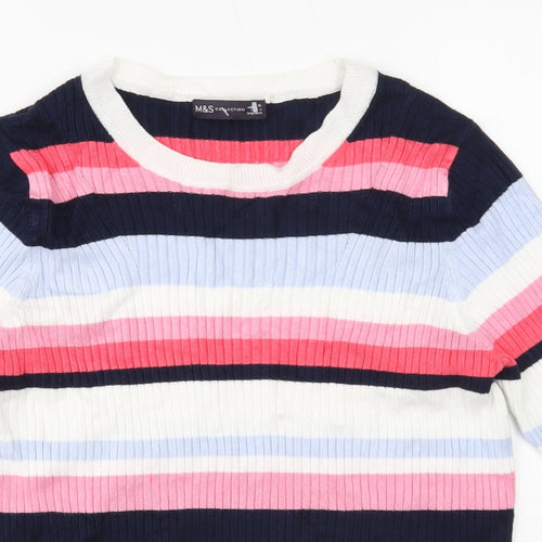 Marks and Spencer Womens White Scoop Neck Striped Viscose Pullover Jumper Size 16