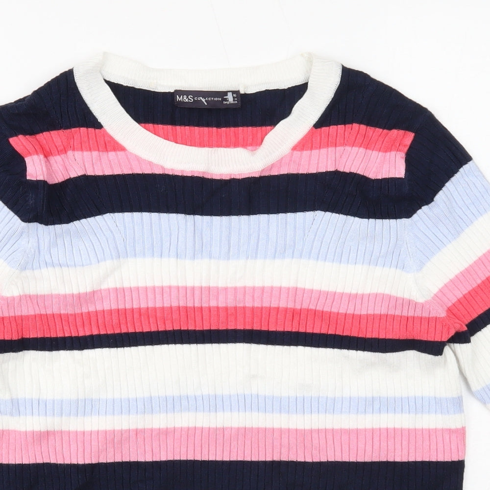Marks and Spencer Womens White Scoop Neck Striped Viscose Pullover Jumper Size 16