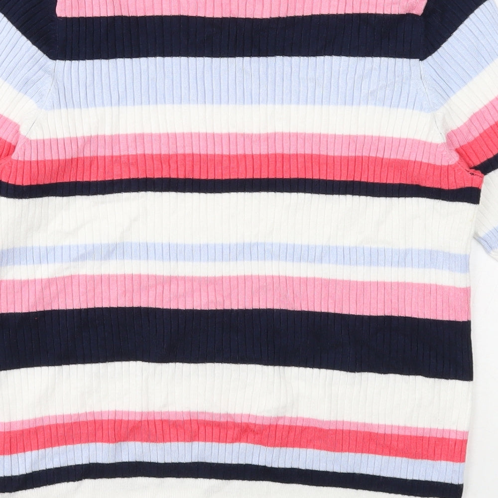 Marks and Spencer Womens White Scoop Neck Striped Viscose Pullover Jumper Size 16