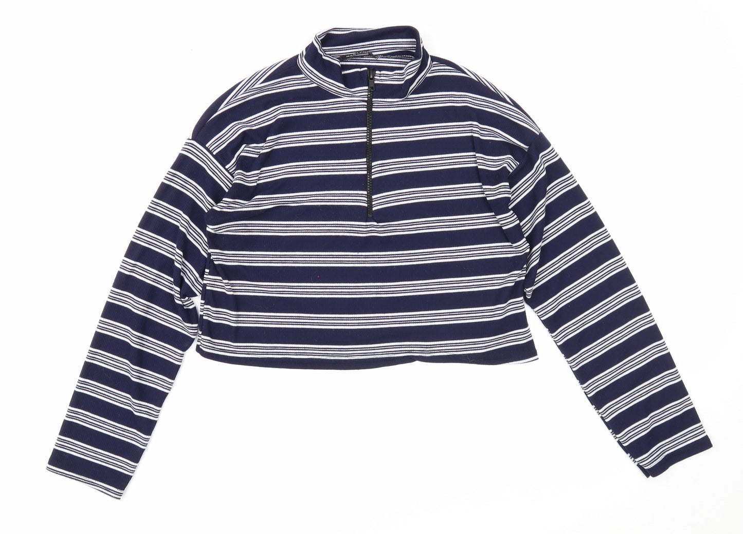 Nasty Gal Womens Blue High Neck Striped Polyester Pullover Jumper Size 8
