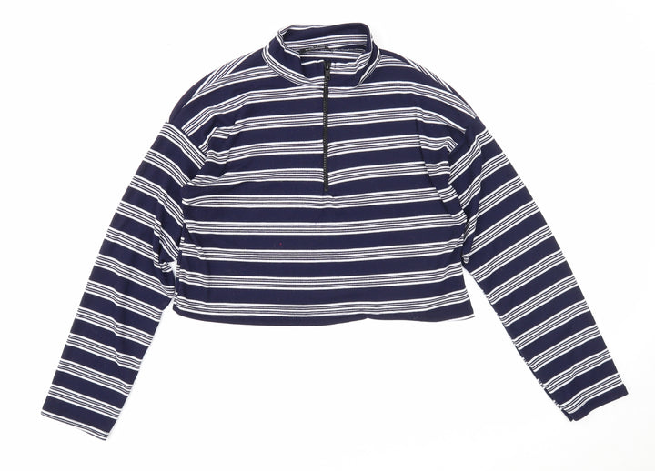 Nasty Gal Womens Blue High Neck Striped Polyester Pullover Jumper Size 8