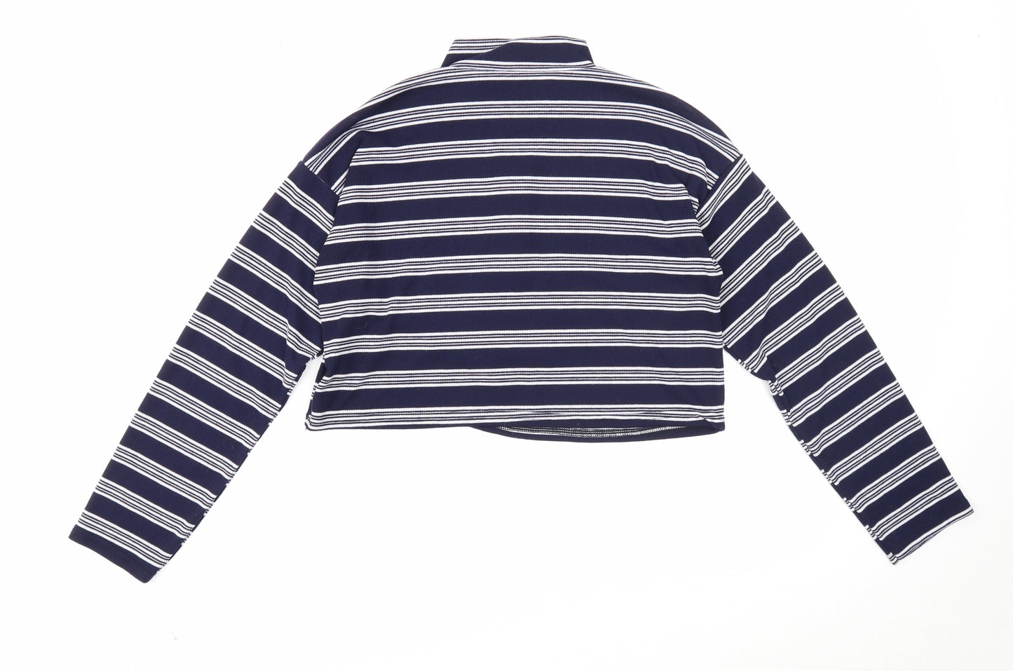 Nasty Gal Womens Blue High Neck Striped Polyester Pullover Jumper Size 8
