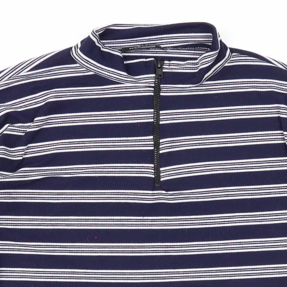 Nasty Gal Womens Blue High Neck Striped Polyester Pullover Jumper Size 8