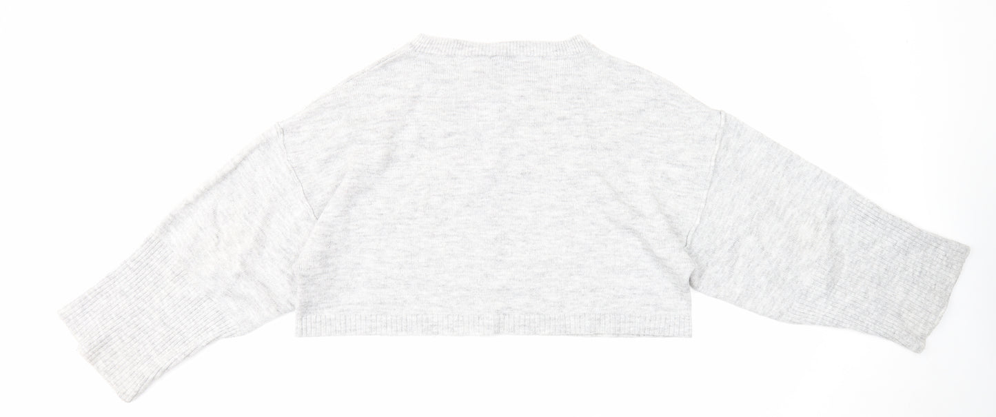 Topshop Womens Grey Round Neck Acrylic Pullover Jumper Size 6