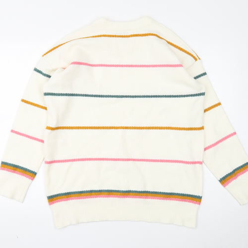 Papaya Womens White Round Neck Striped Acrylic Pullover Jumper Size L
