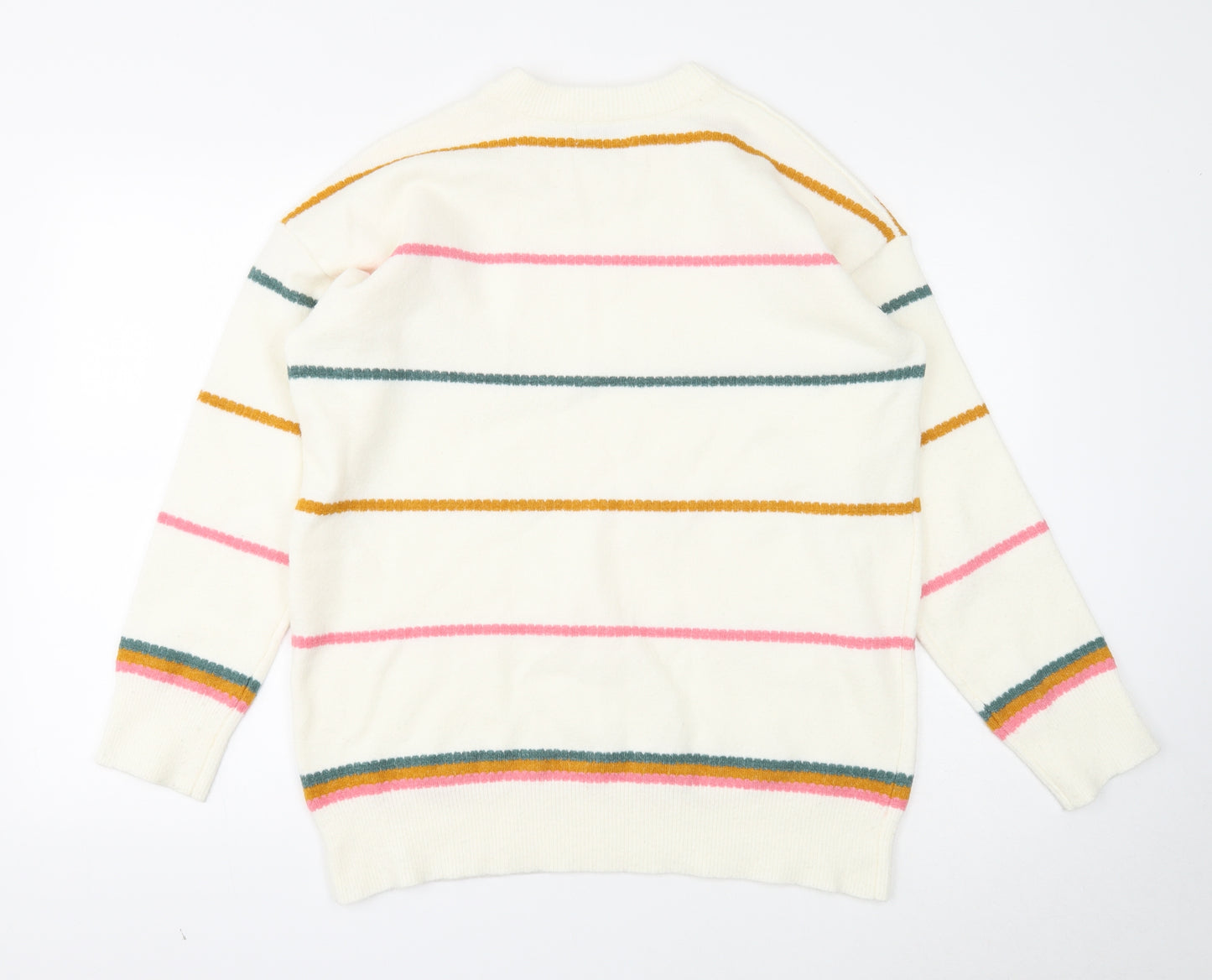 Papaya Womens White Round Neck Striped Acrylic Pullover Jumper Size L