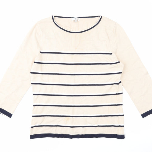 CC Womens Beige Round Neck Striped Viscose Pullover Jumper Size M