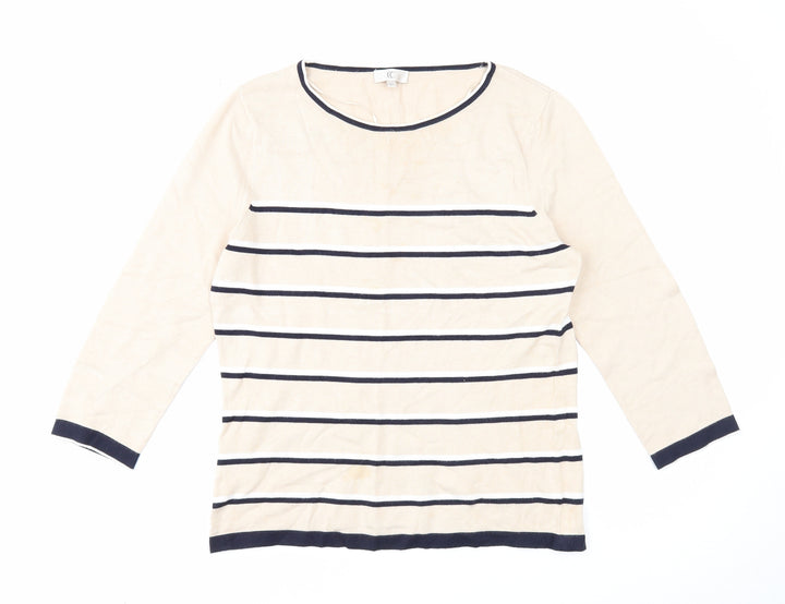 CC Womens Beige Round Neck Striped Viscose Pullover Jumper Size M