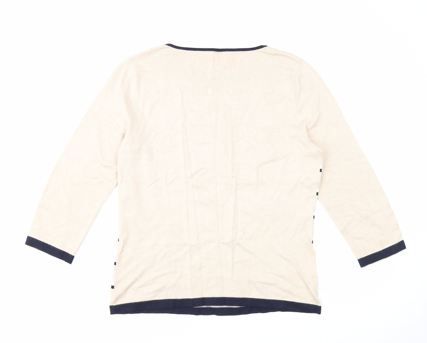 CC Womens Beige Round Neck Striped Viscose Pullover Jumper Size M