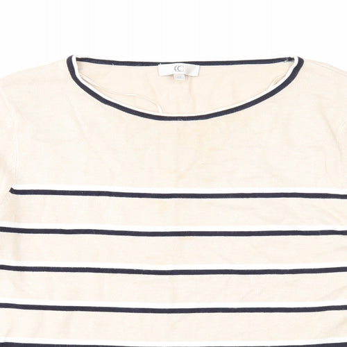 CC Womens Beige Round Neck Striped Viscose Pullover Jumper Size M