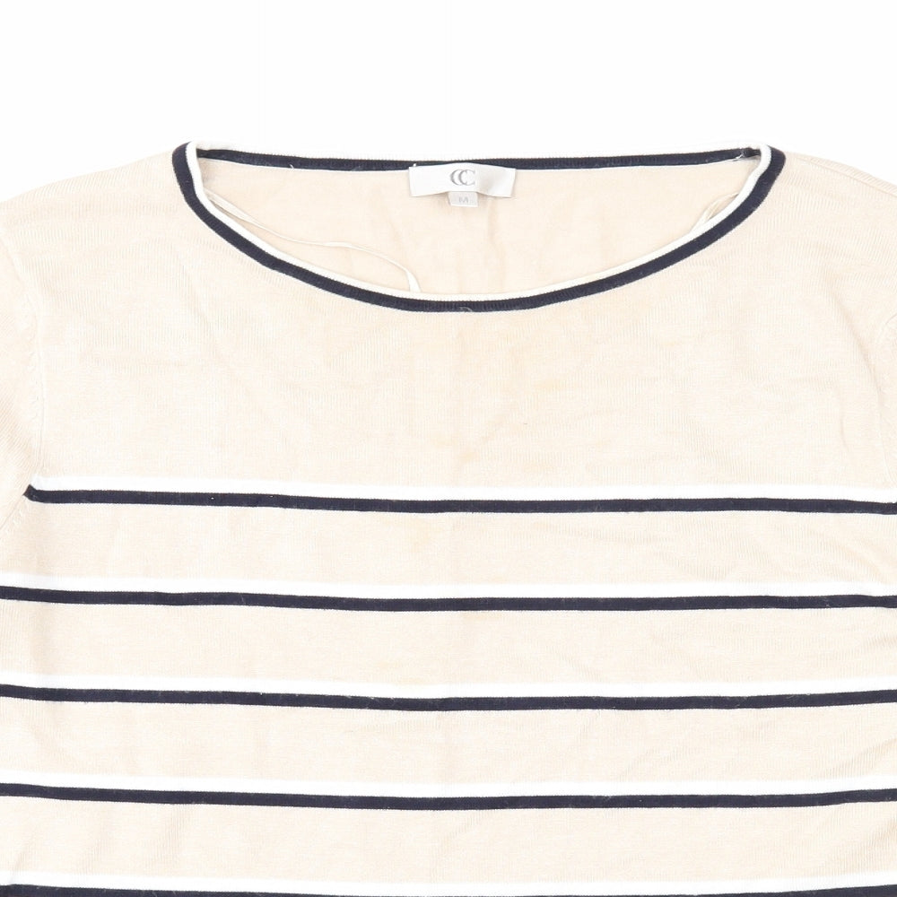 CC Womens Beige Round Neck Striped Viscose Pullover Jumper Size M