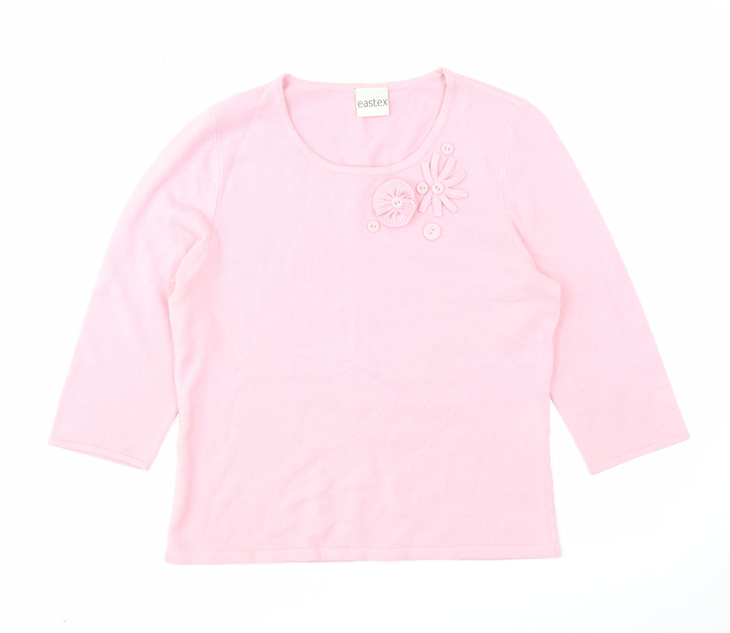 Eastex Womens Pink Round Neck Acrylic Pullover Jumper Size 10 - Flower Detail