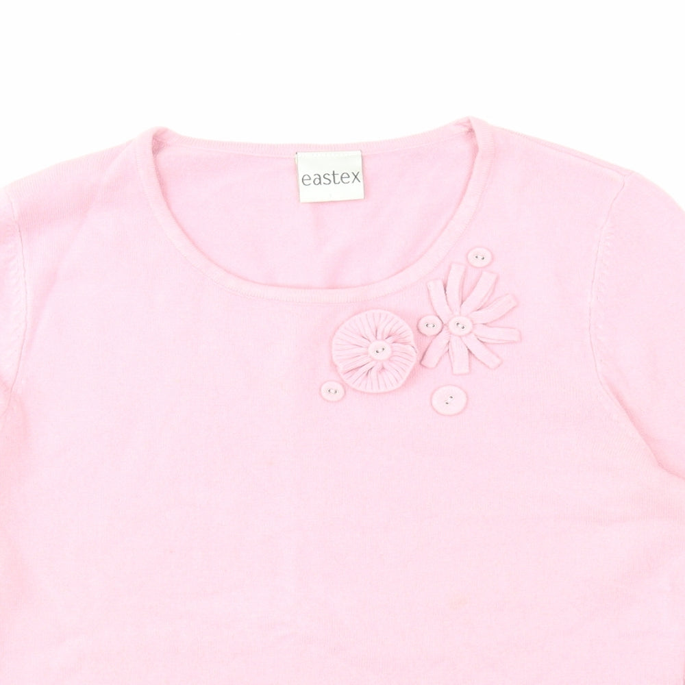 Eastex Womens Pink Round Neck Acrylic Pullover Jumper Size 10 - Flower Detail