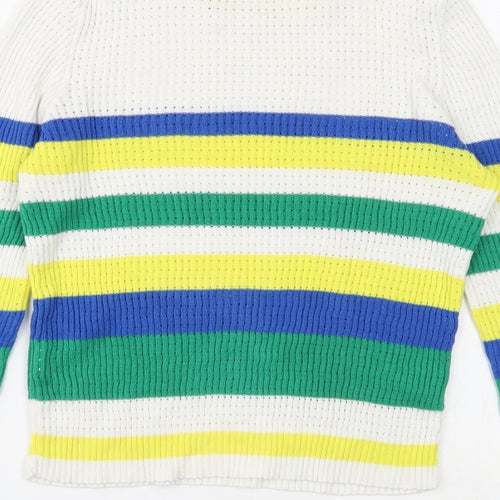 Stradivarius Womens White Round Neck Striped Cotton Pullover Jumper Size S