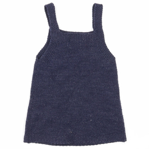 F&F Girls Blue Acrylic Pinafore/Dungaree Dress Size 18-24 Months Square Neck Button - Cats Print