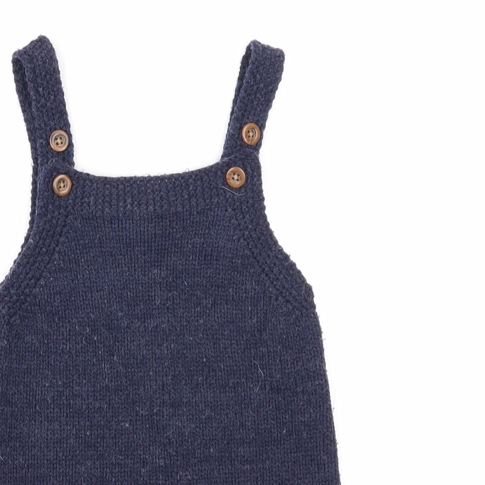 F&F Girls Blue Acrylic Pinafore/Dungaree Dress Size 18-24 Months Square Neck Button - Cats Print