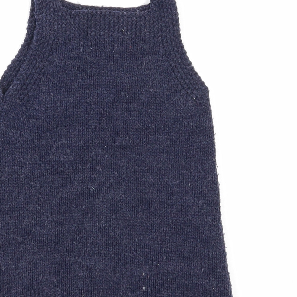 F&F Girls Blue Acrylic Pinafore/Dungaree Dress Size 18-24 Months Square Neck Button - Cats Print