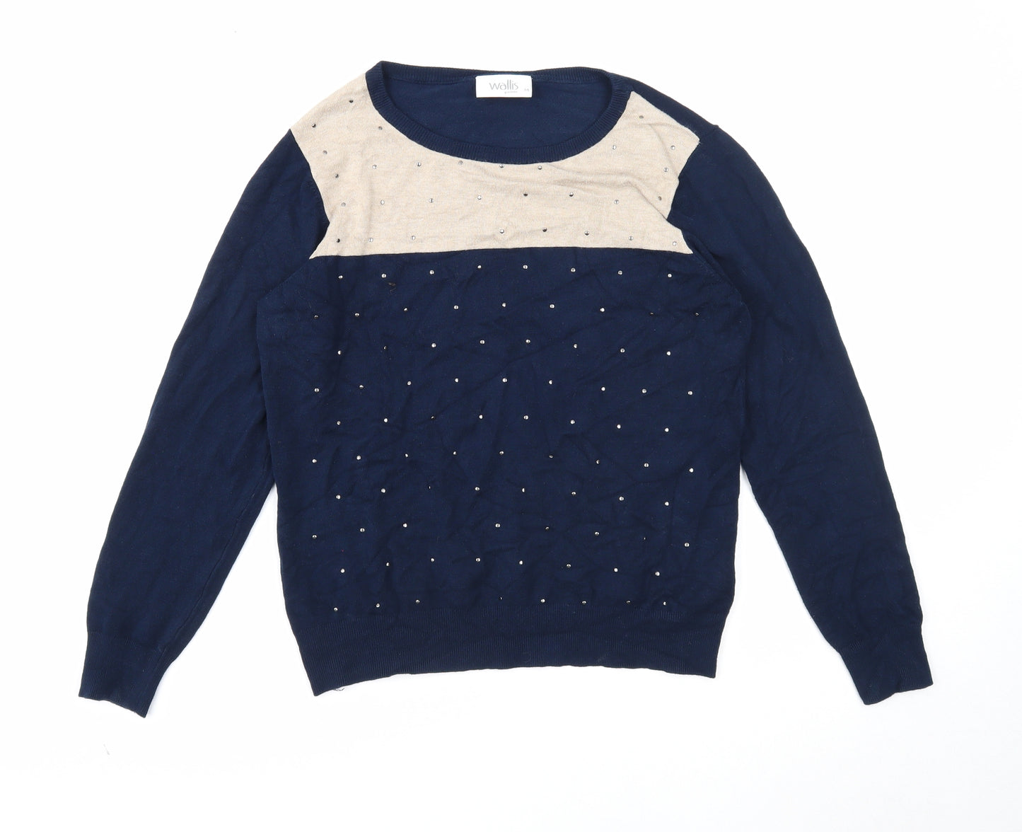 Wallis Womens Blue Round Neck Viscose Pullover Jumper Size 14
