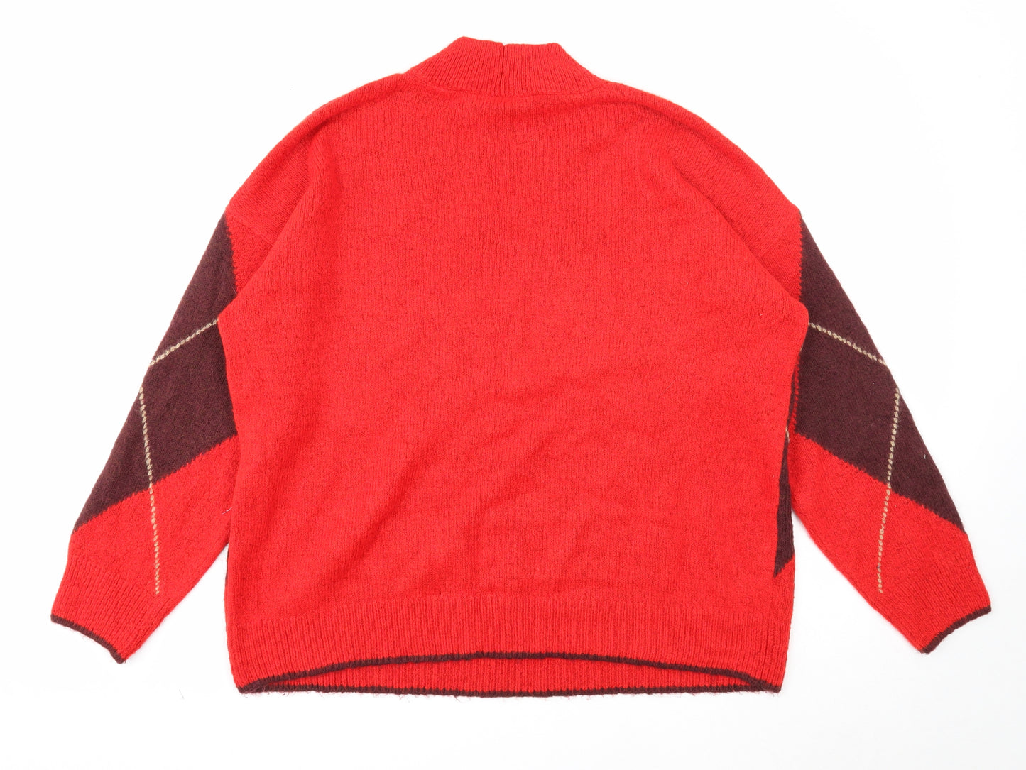 NEXT Womens Red Round Neck Argyle/Diamond Acrylic Pullover Jumper Size L
