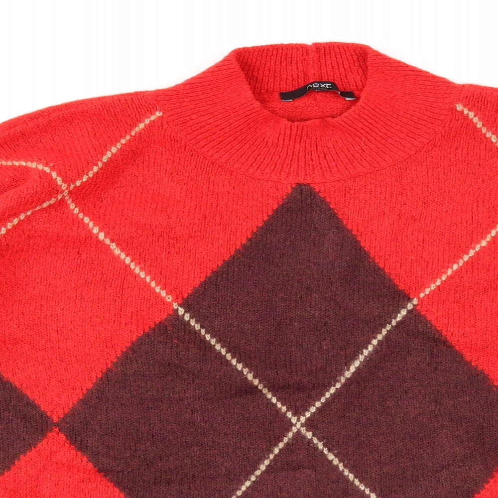 NEXT Womens Red Round Neck Argyle/Diamond Acrylic Pullover Jumper Size L