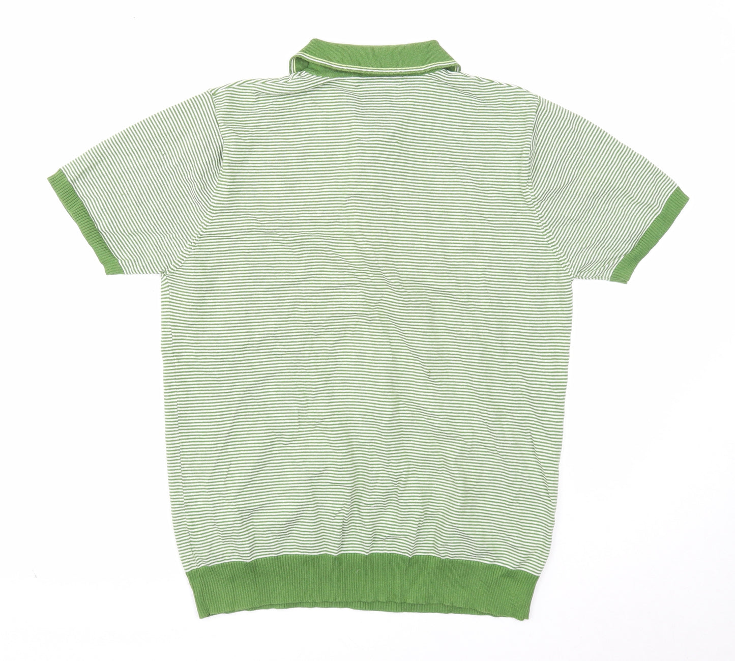 NEXT Mens Green Striped Cotton Polo Size M Collared Button
