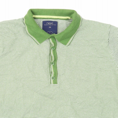 NEXT Mens Green Striped Cotton Polo Size M Collared Button