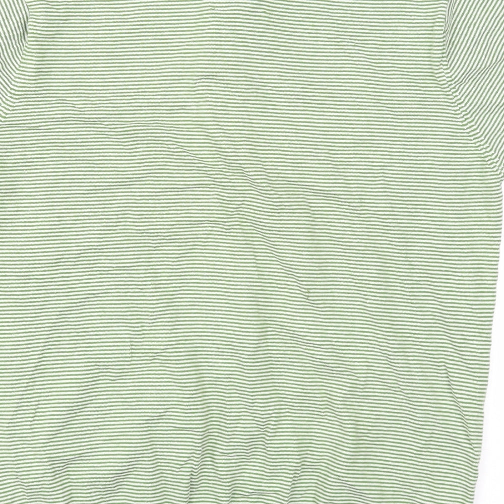 NEXT Mens Green Striped Cotton Polo Size M Collared Button