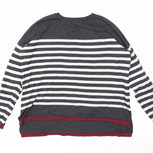 Mango Womens Grey Round Neck Striped Acrylic Pullover Jumper Size S