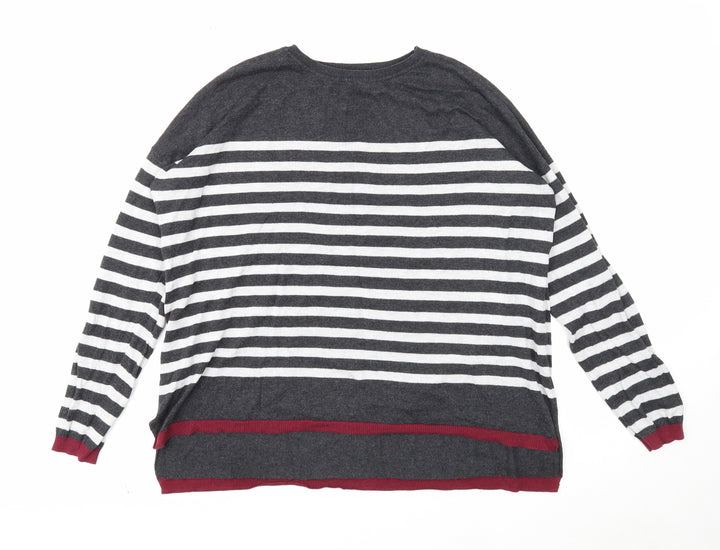 Mango Womens Grey Round Neck Striped Acrylic Pullover Jumper Size S