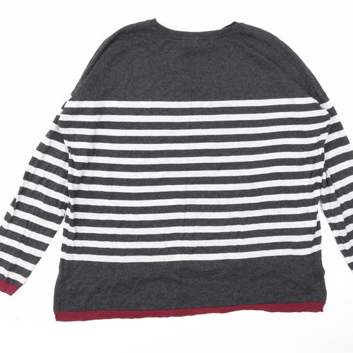 Mango Womens Grey Round Neck Striped Acrylic Pullover Jumper Size S