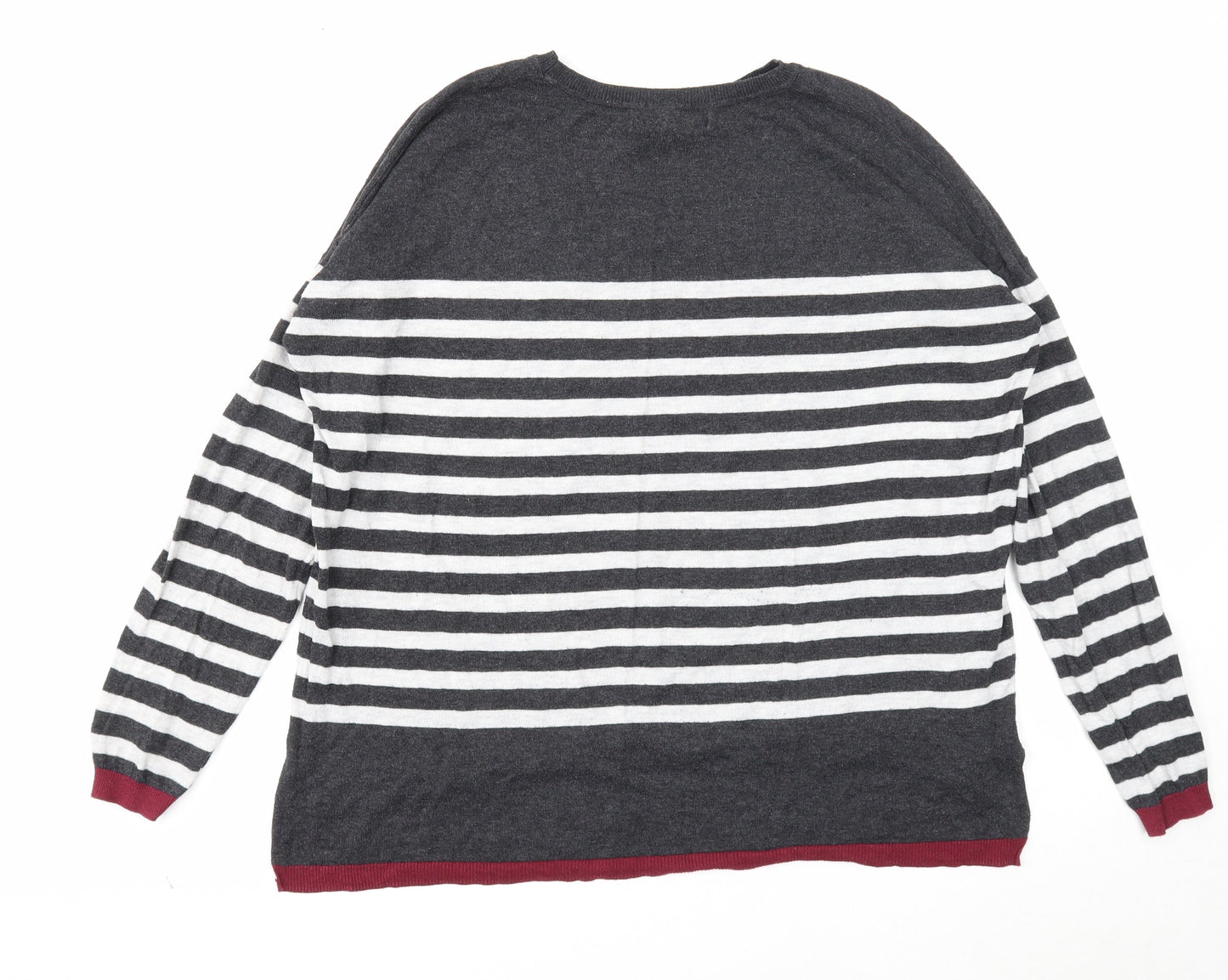Mango Womens Grey Round Neck Striped Acrylic Pullover Jumper Size S