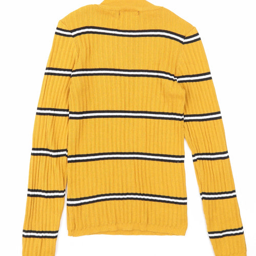 Primark Womens Yellow Mock Neck Striped Polyester Pullover Jumper Size 6