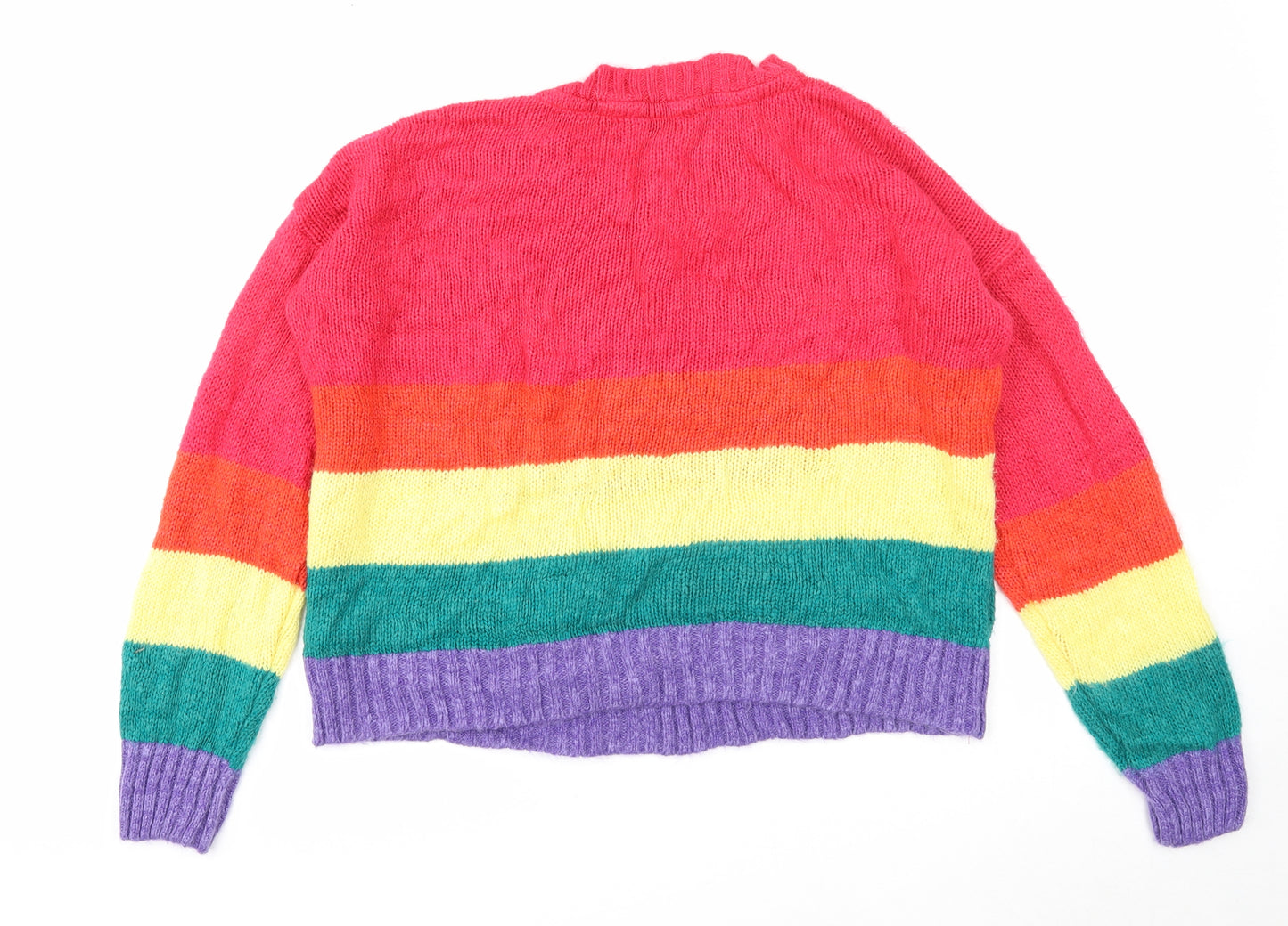 PEP&CO Womens Multicoloured Round Neck Striped Acrylic Pullover Jumper Size 14