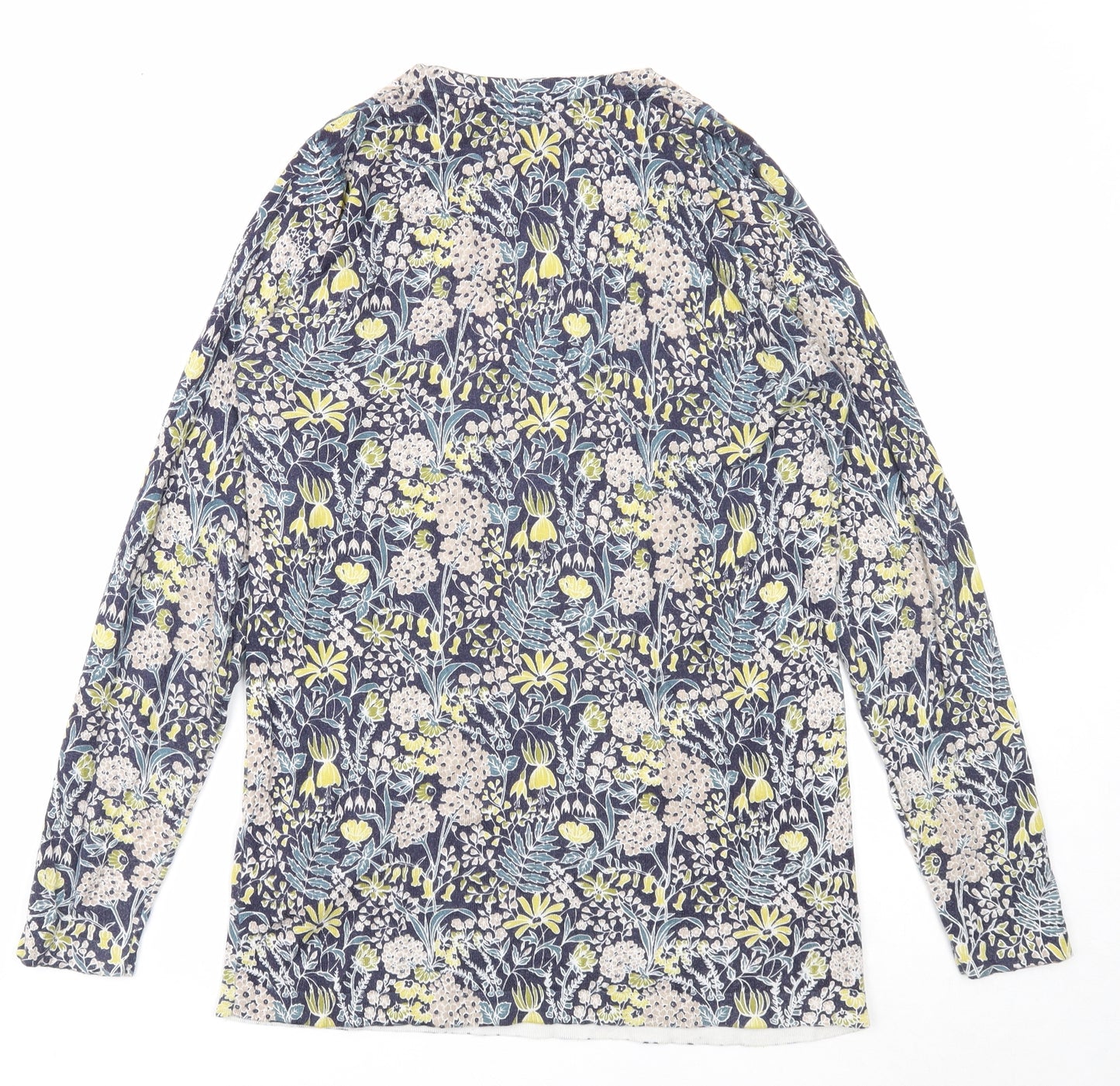 NEXT Womens Blue V-Neck Geometric Cotton Pullover Jumper Size 10