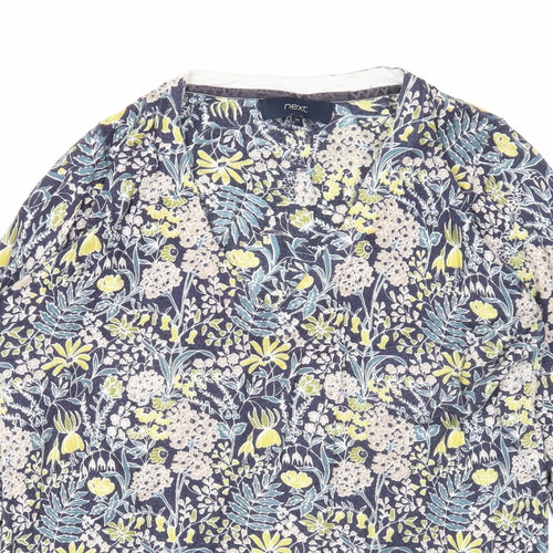 NEXT Womens Blue V-Neck Geometric Cotton Pullover Jumper Size 10