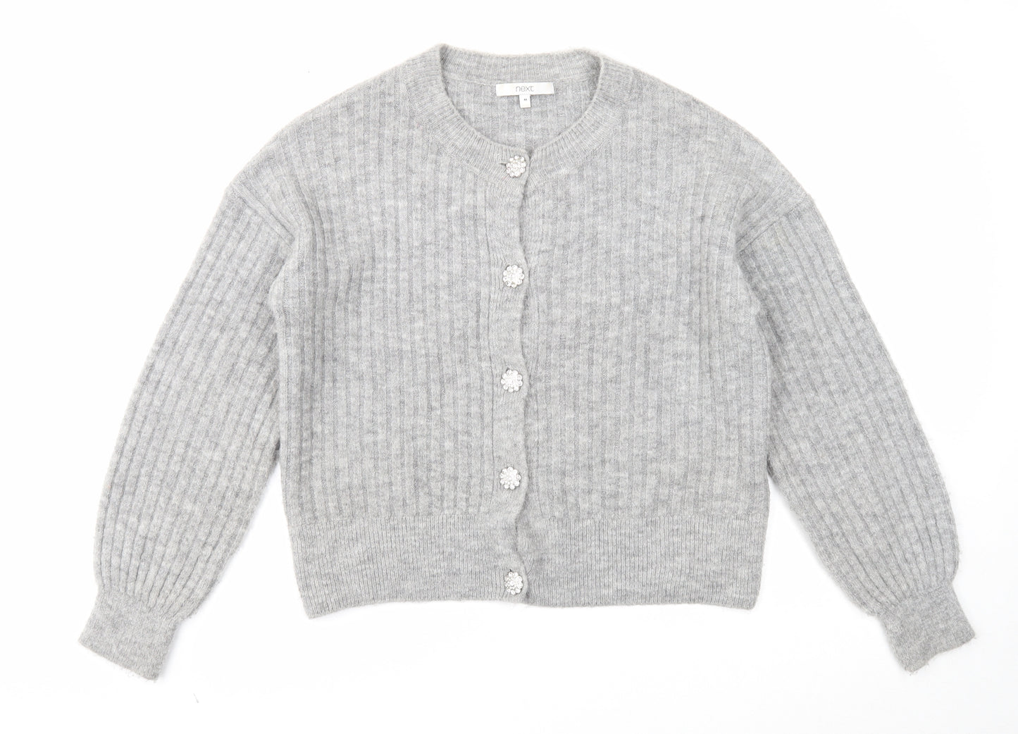 NEXT Womens Grey Round Neck Acrylic Cardigan Jumper Size M