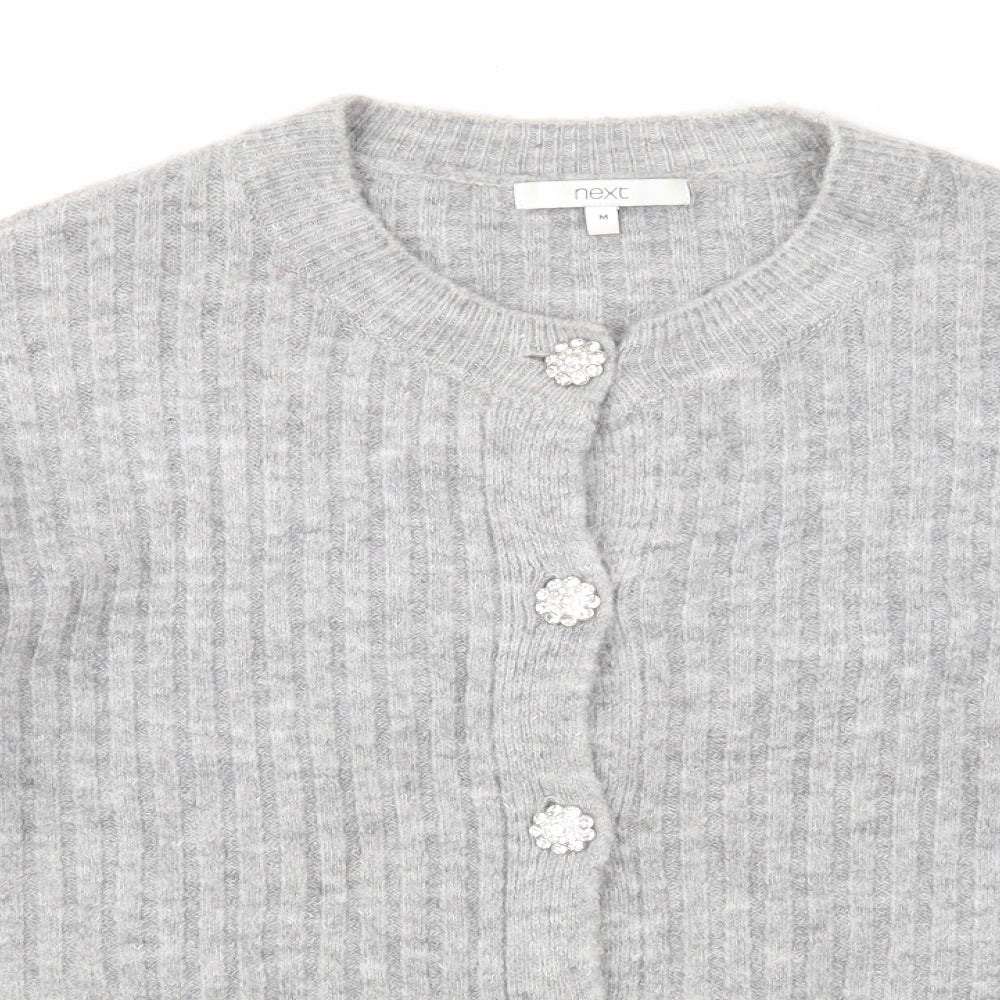 NEXT Womens Grey Round Neck Acrylic Cardigan Jumper Size M