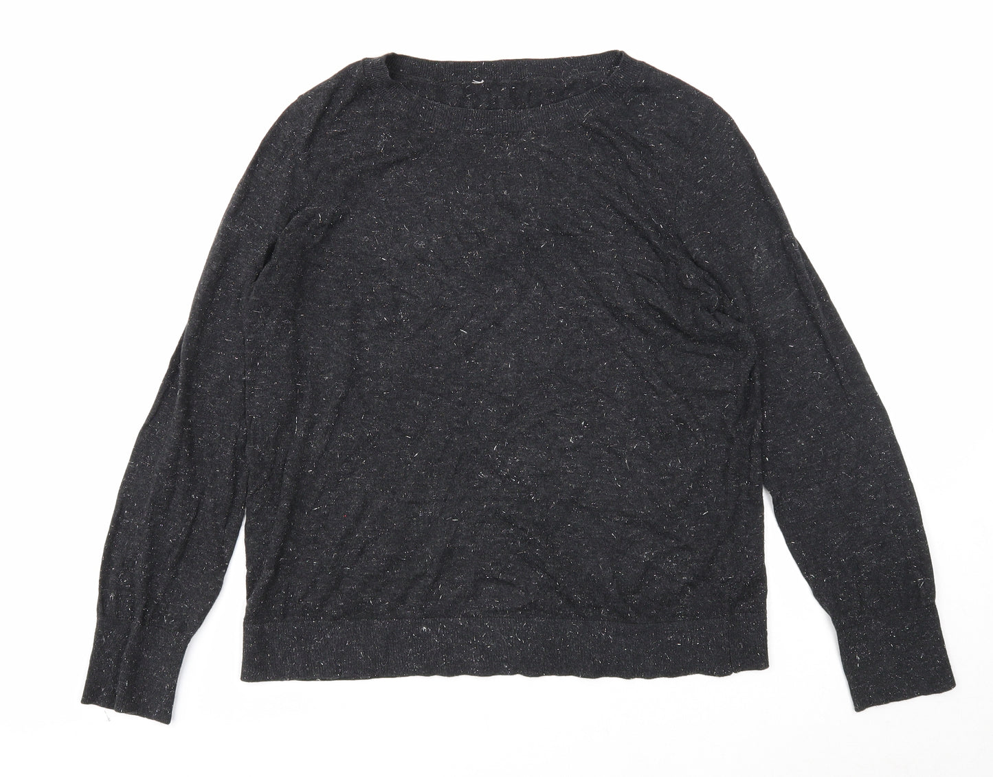 Preworn Womens Black Boat Neck Cotton Pullover Jumper Size 10