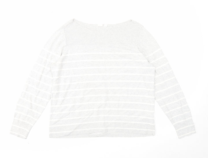 Gap Womens Grey Boat Neck Striped Cotton Pullover Jumper Size L