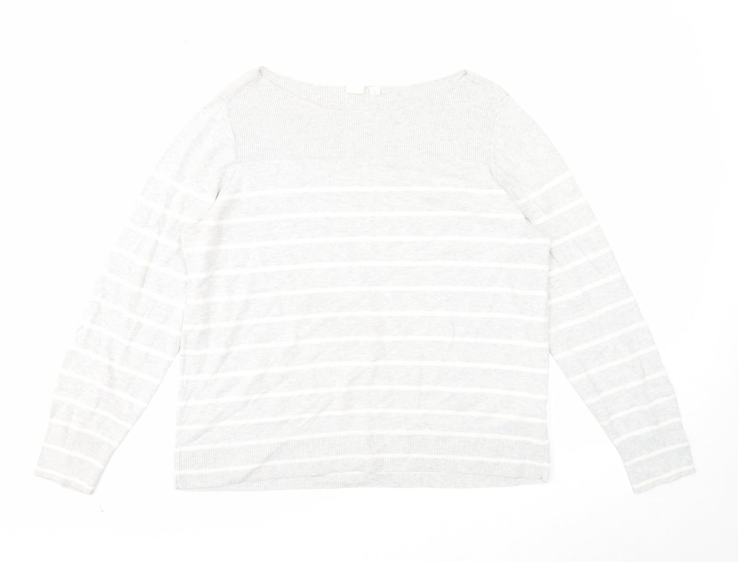 Gap Womens Grey Boat Neck Striped Cotton Pullover Jumper Size L
