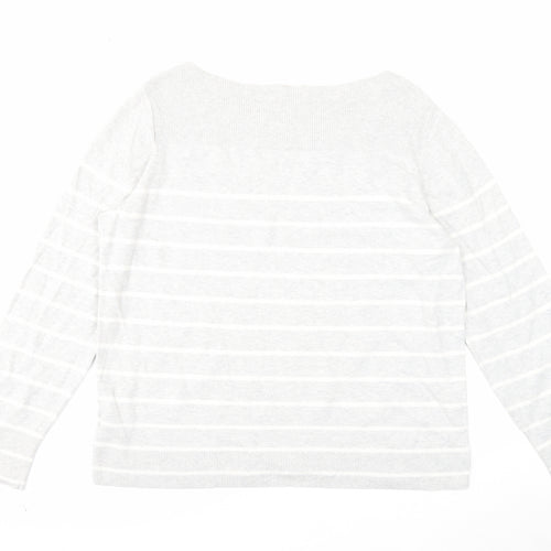 Gap Womens Grey Boat Neck Striped Cotton Pullover Jumper Size L