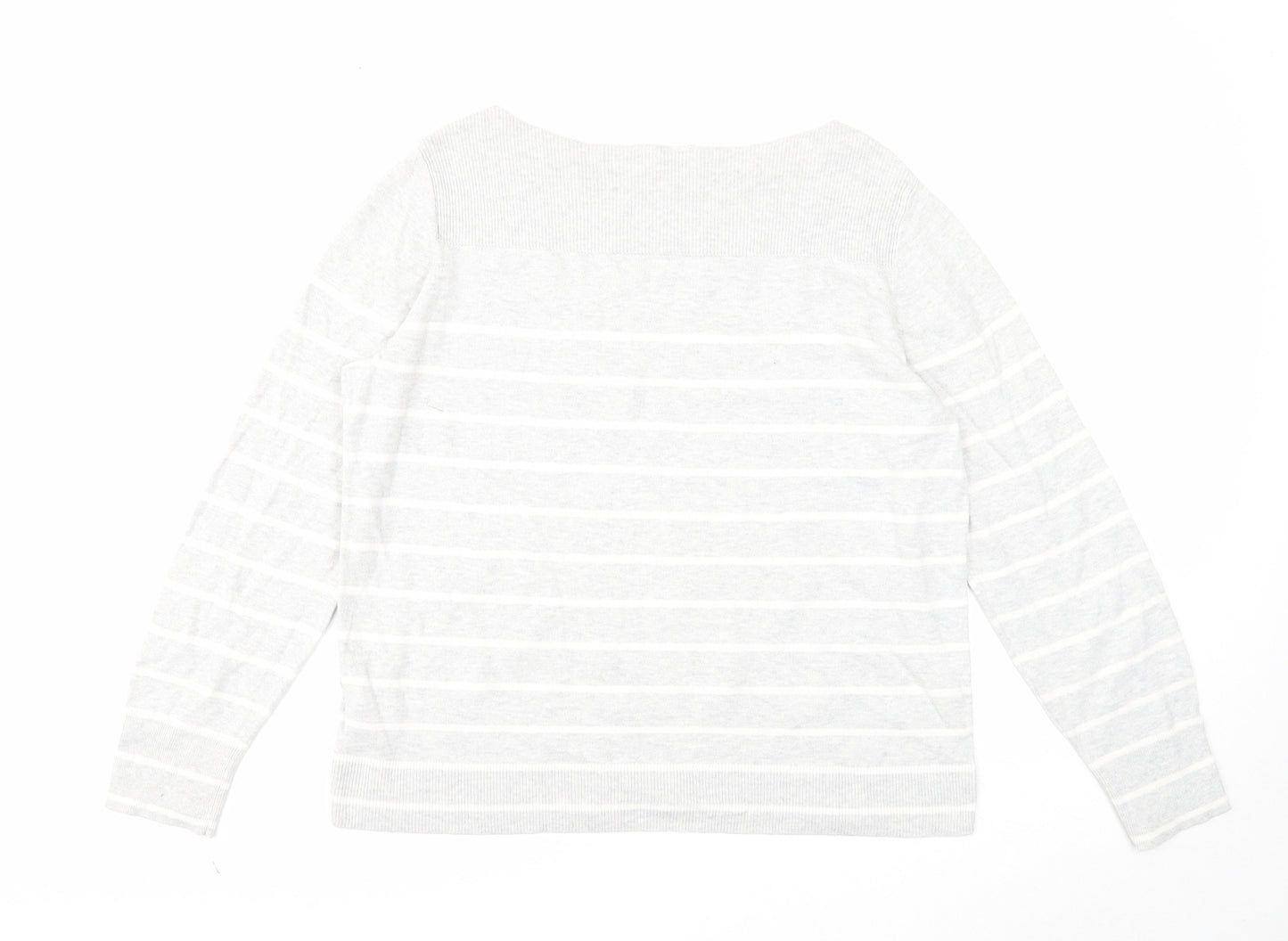 Gap Womens Grey Boat Neck Striped Cotton Pullover Jumper Size L
