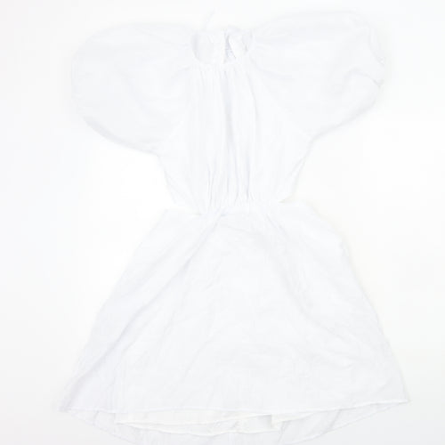 Nasty Gal Womens White Viscose Skater Dress Size 4 Round Neck Zip
