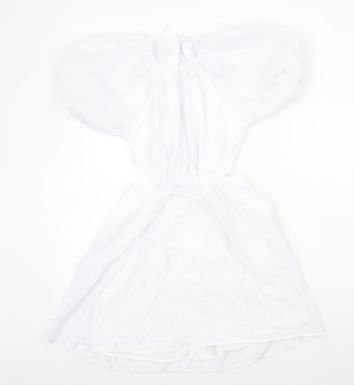 Nasty Gal Womens White Viscose Skater Dress Size 4 Round Neck Zip