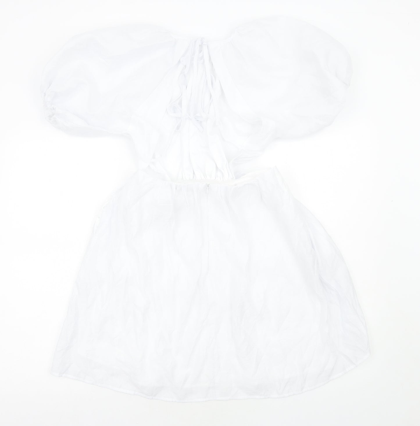 Nasty Gal Womens White Viscose Skater Dress Size 4 Round Neck Zip